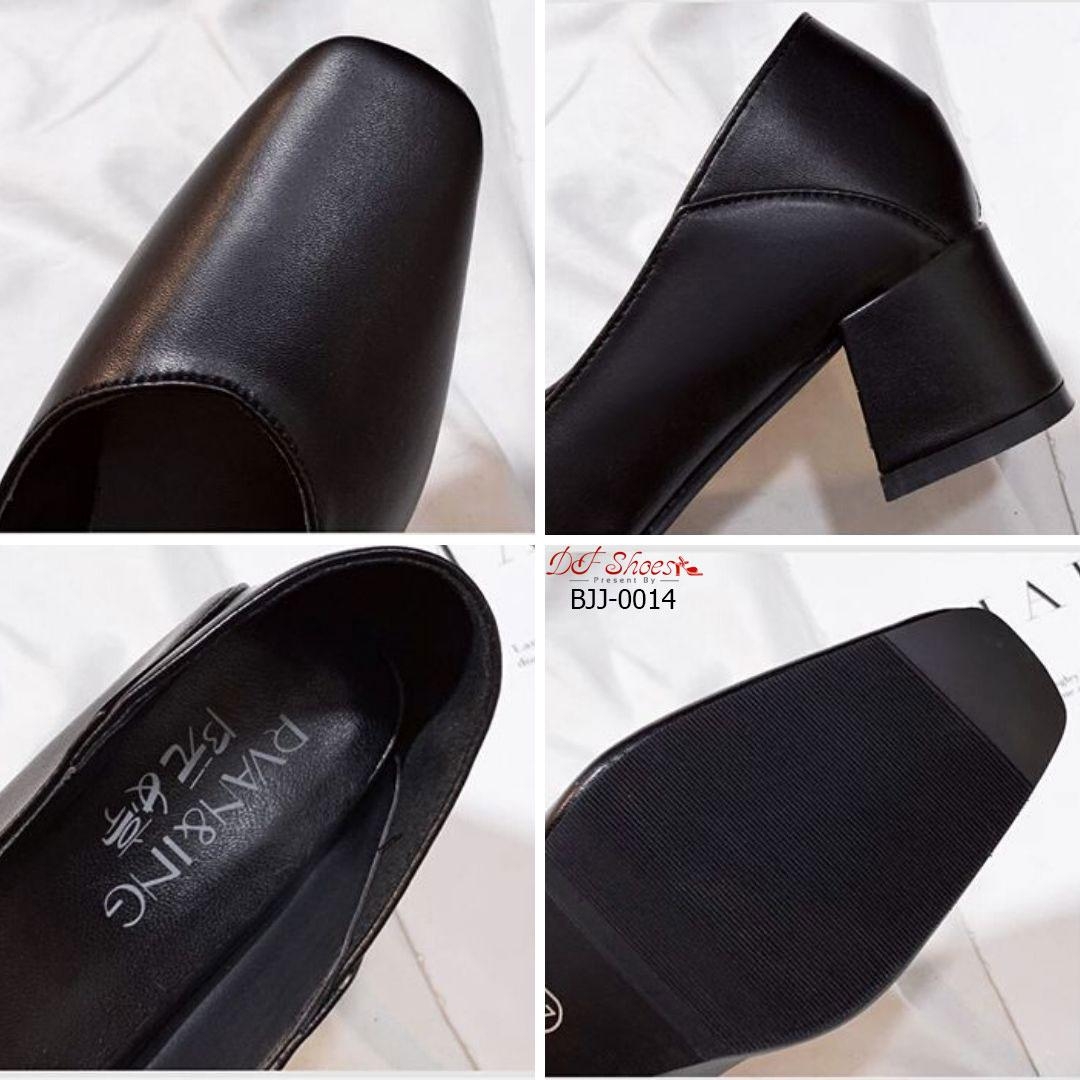 รองเท้าคัทชูส้นตันหนังพียูเรียบ (สีดำ)