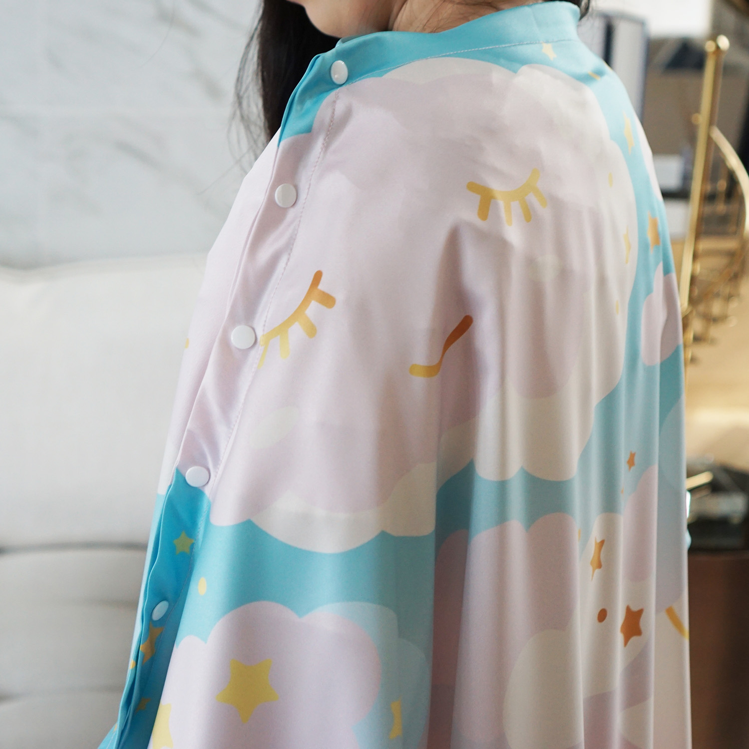 ผ้าคลุมให้นม 3in1 (รุ่นมีกระดุม ถอดโครงได้) แบบสั่งทำใส่ชื่อ ลาย Moon - Mint Pink