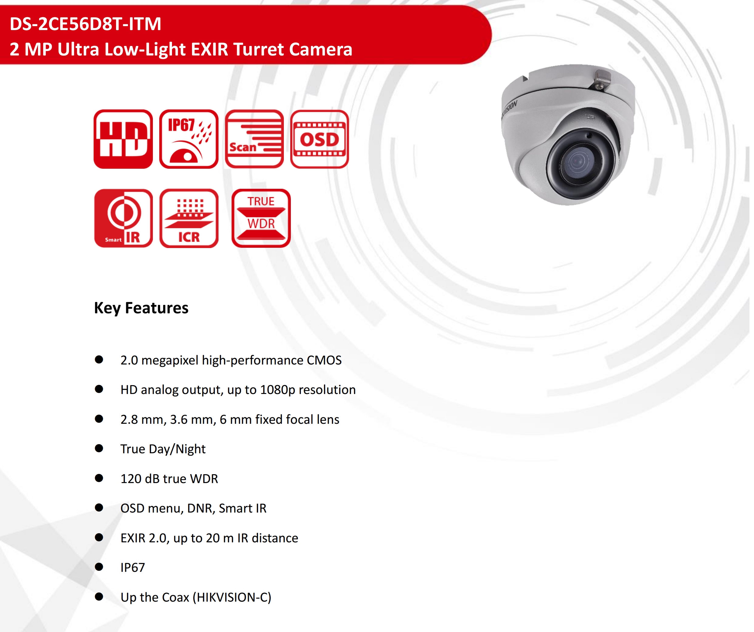 ขายถูก HIKVISION Turbo HD รุ่น DS-2CE56D8T-ITM ความละเอียด 2 ล้านพิกเซล Ultra Low Light