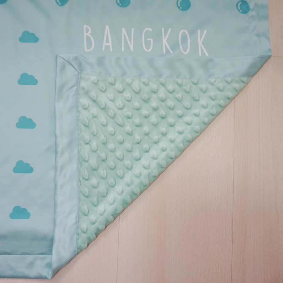 ผ้าห่ม ใส่ประวัติแรกเกิด+รูปถ่าย ลายโลมา ไซส์ใหญ่ 100x150cm