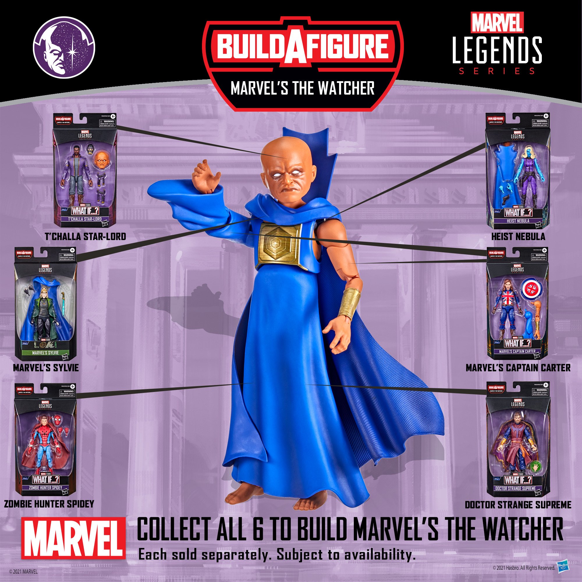 Hasbro Marvel Legends Series Disney+ Set of 7 What If (The Watcher BAF) 6-inch Scale Figure ฮาสโบร มาร์เวล เลเจนด์ ซีรี่ย์ส ดิสนี่ย์ พลัส วอท อีฟ ครบเซ็ต7ตัว พร้อม BAF เดอะ วอทเชอร์ ลิขสิทธิ์แท้
