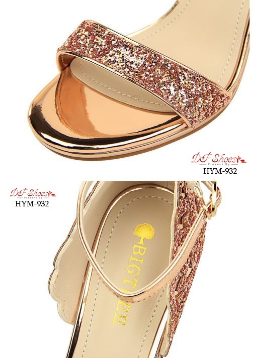 รองเท้าส้นสูงรัดข้อบุกลิตเตอร์ (สีบรอนซ์)