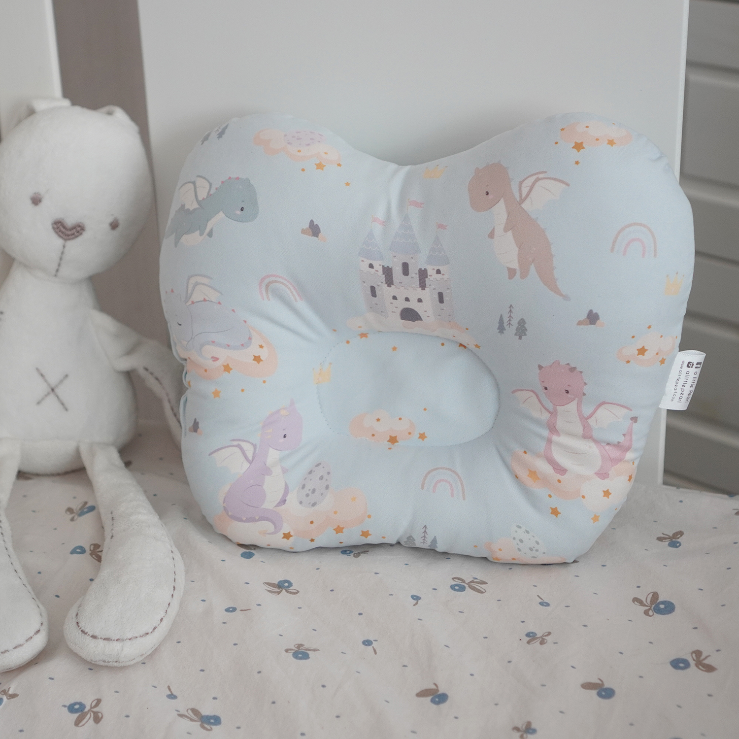 หมอนหลุม Baby Pillow แบบพร้อมส่ง ลายมังกร สีฟ้า - Dragon - Blue
