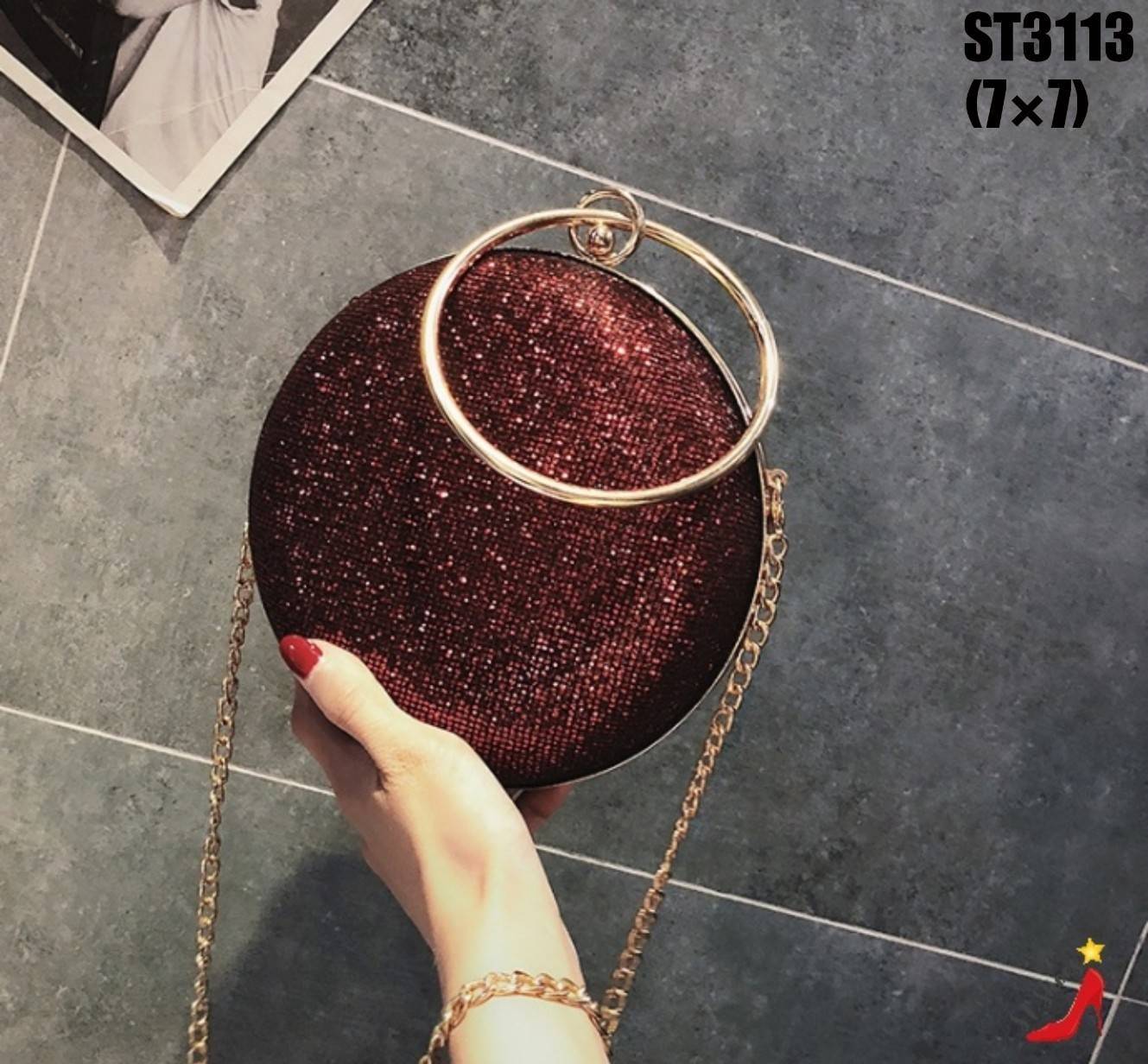 กระเป๋ากลิตเตอร์ทรงกลม (สีเทา)