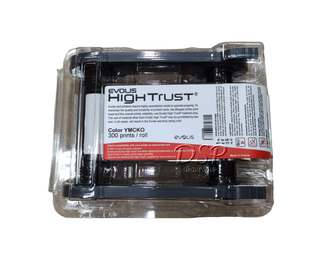 ขายถูก หมึกสี Color YMCKO Ribbon (300 Cards/Roll) สำหรับเครื่องพิมพ์บัตร Evolis Primacy2 (PN:R5F008SAA)