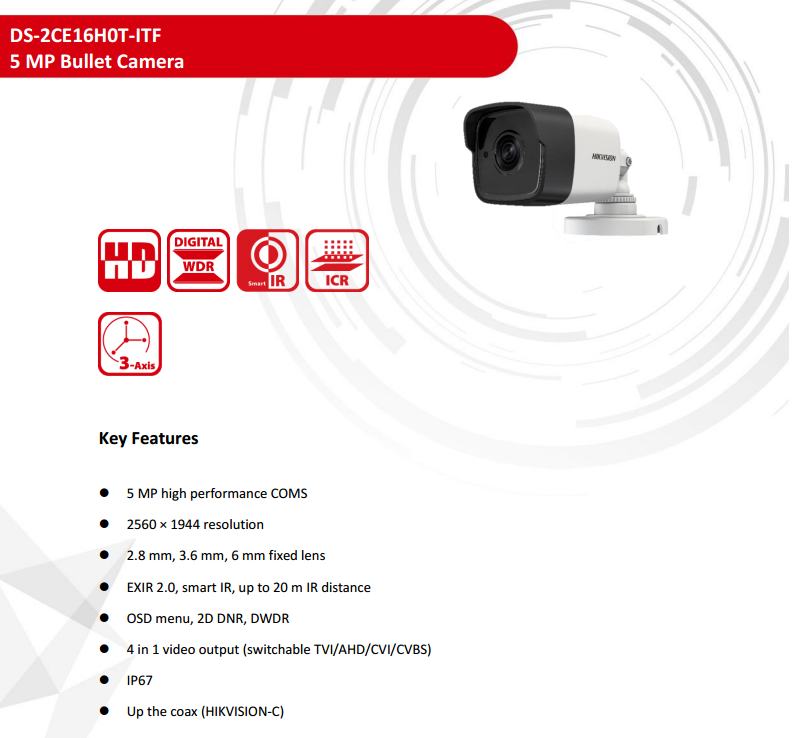 ขายถูก HIKVISION Turbo HD รุ่น DS-2CE16H0T-ITF ความละเอียด 5 ล้านพิกเซล