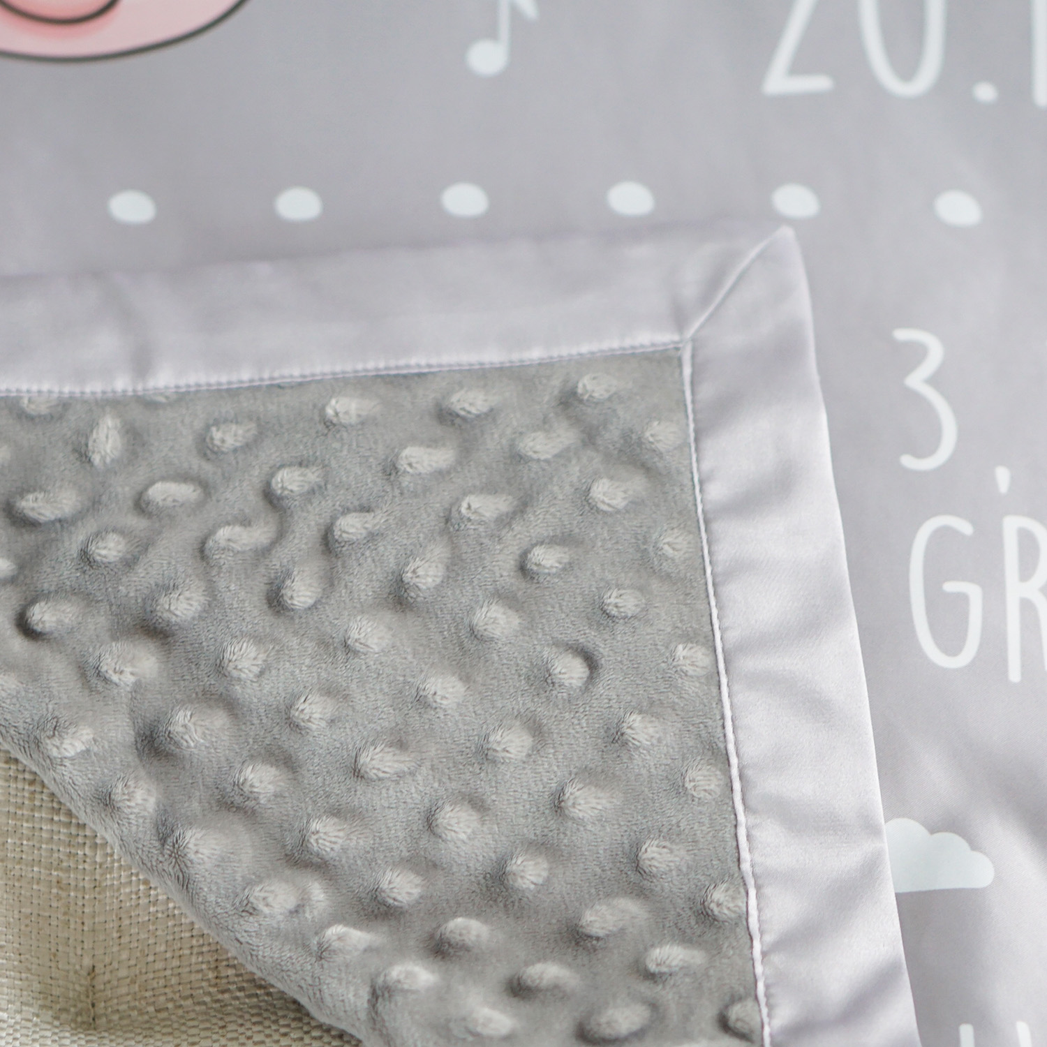 ผ้าห่ม ใส่ประวัติแรกเกิด ลายหมู สี Grey
