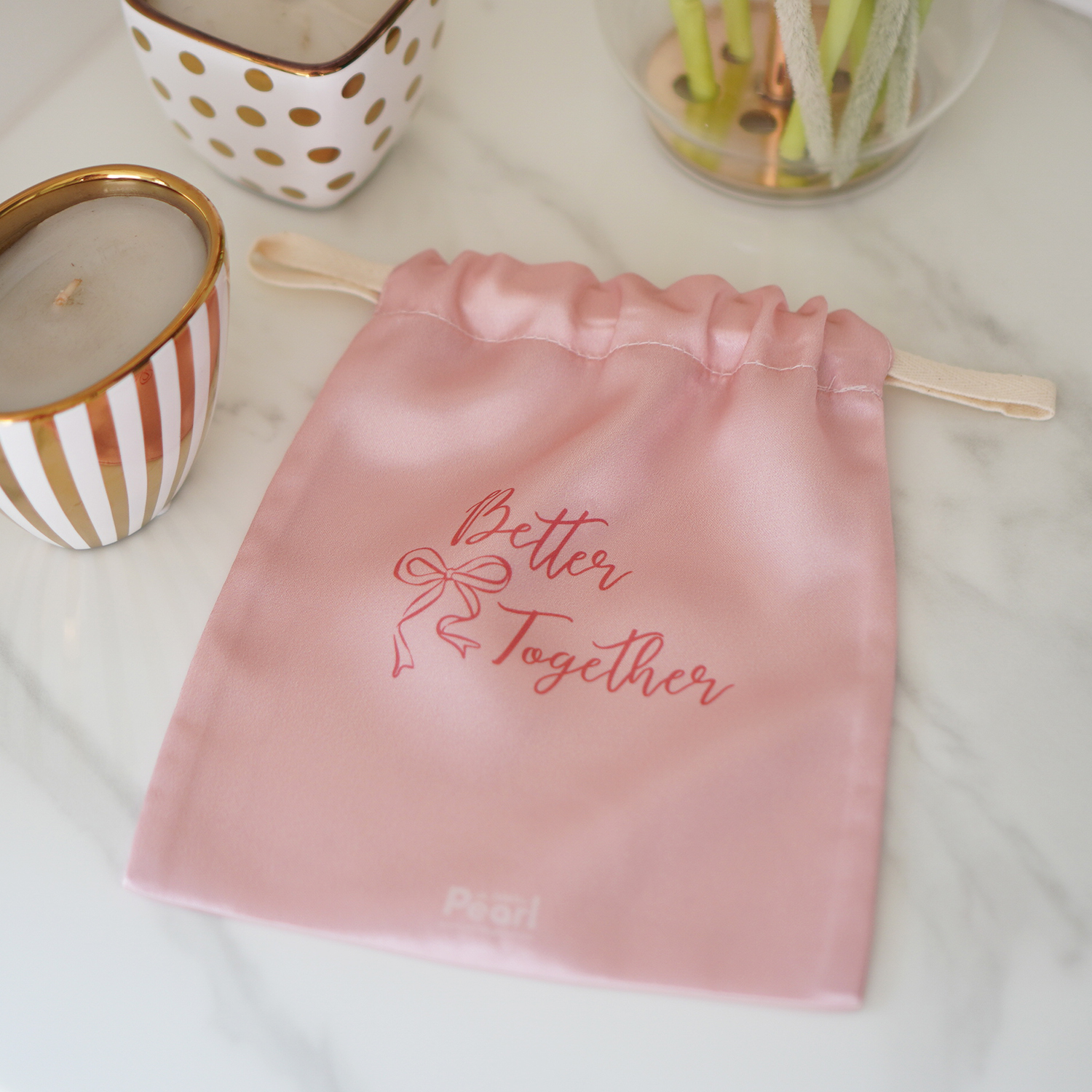 ถุงผ้าซาติน ลาย Valentine's Ribbon - Strawberry
