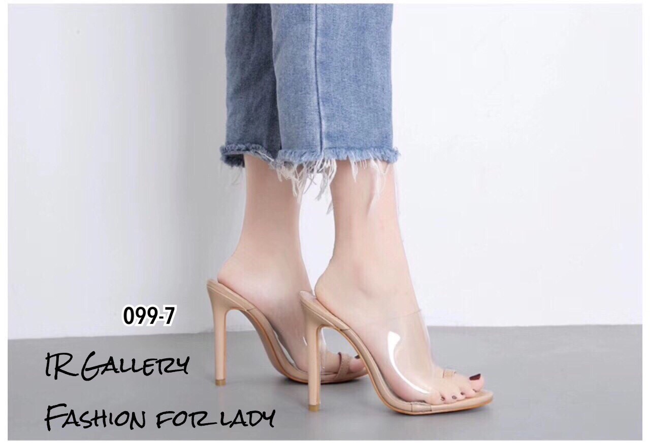 รองเท้าส้นสูงเปิดส้นคาดใส (สีครีม)