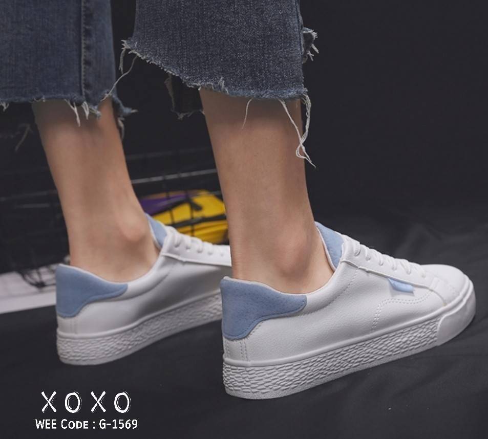 รองเท้าผ้าใบแต่งขอบพาสเทล (สีชมพู)