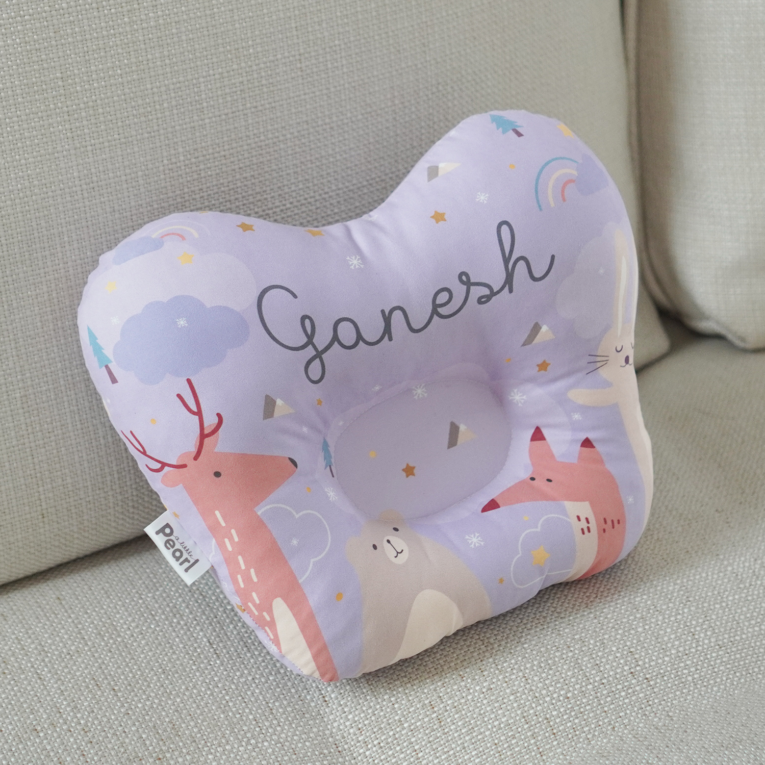 หมอนเด็ก หมอนหลุม Baby Pillow สั่งทำใส่ชื่อ ลาย Woodland - Lavender