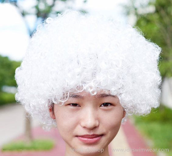 วิกผม วิกตัวตลก ผมทรง หัวฟู Afro แอฟโฟร ผมปลอม วิกคอสเพลย์ ดิสโก้ ขนาดฟรีไซส์ยางยืด สีขาว