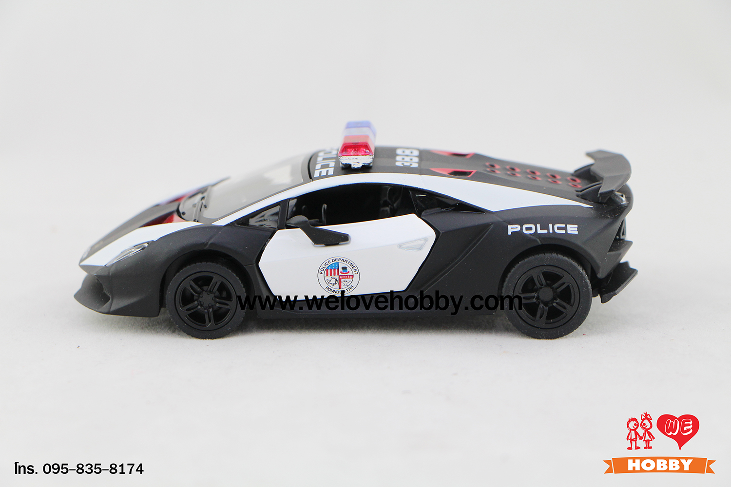 โมเดลรถตำรวจ Lamborghini Sesto Elemento สีดำ-ขาว Scale 1:38