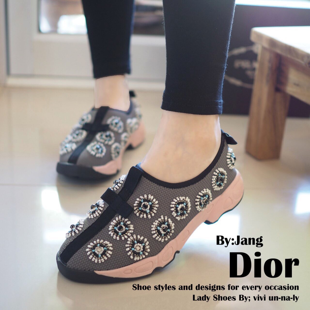 รองเท้า Dior Fusion Sneakers ลายปัด (สีเทา)