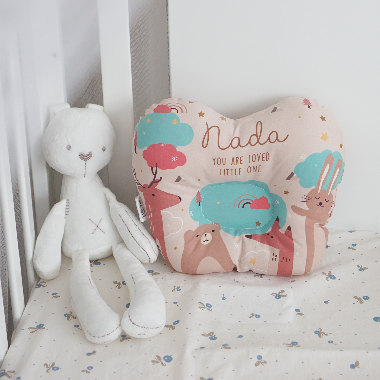 หมอนเด็ก หมอนหลุม Baby Pillow สั่งทำใส่ชื่อ ลาย Woodland - Beige