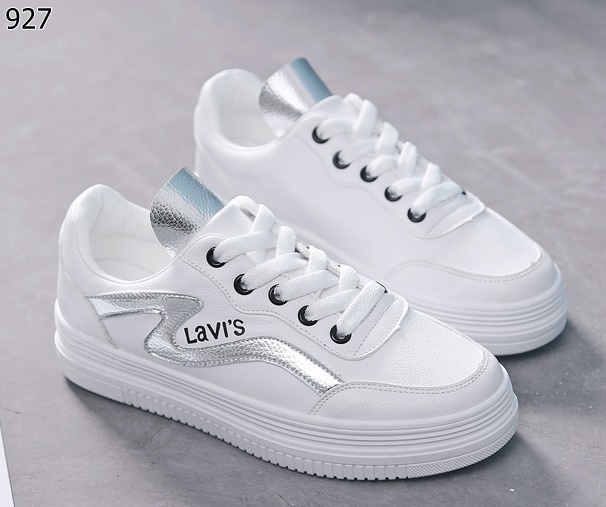 รองเท้าผ้าใบทรง Sport Girlแต่งลายแฟชั่น (สีเงิน)