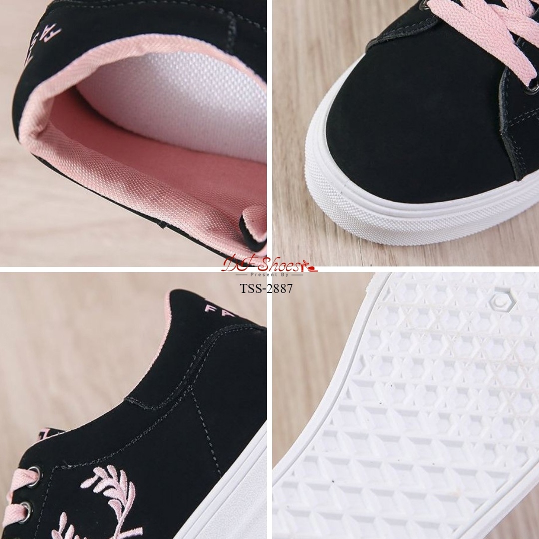 รองเท้าผ้าใบแฟั่นปักลายรวงข้าว (สีขาว)