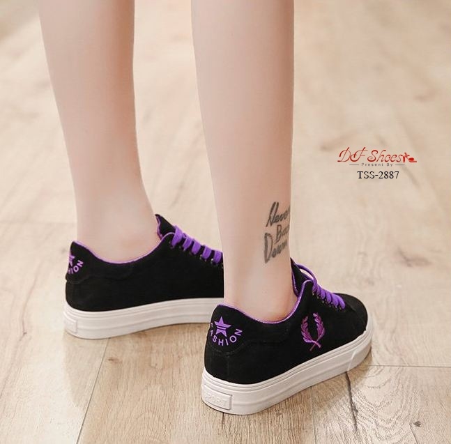 รองเท้าผ้าใบแฟั่นปักลายรวงข้าว (สีขาว)