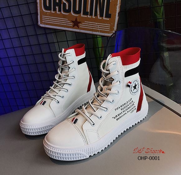 รองเท้าผ้าใบหุ้มข้อแต่งลายแฟชั่น (สีเขียว)