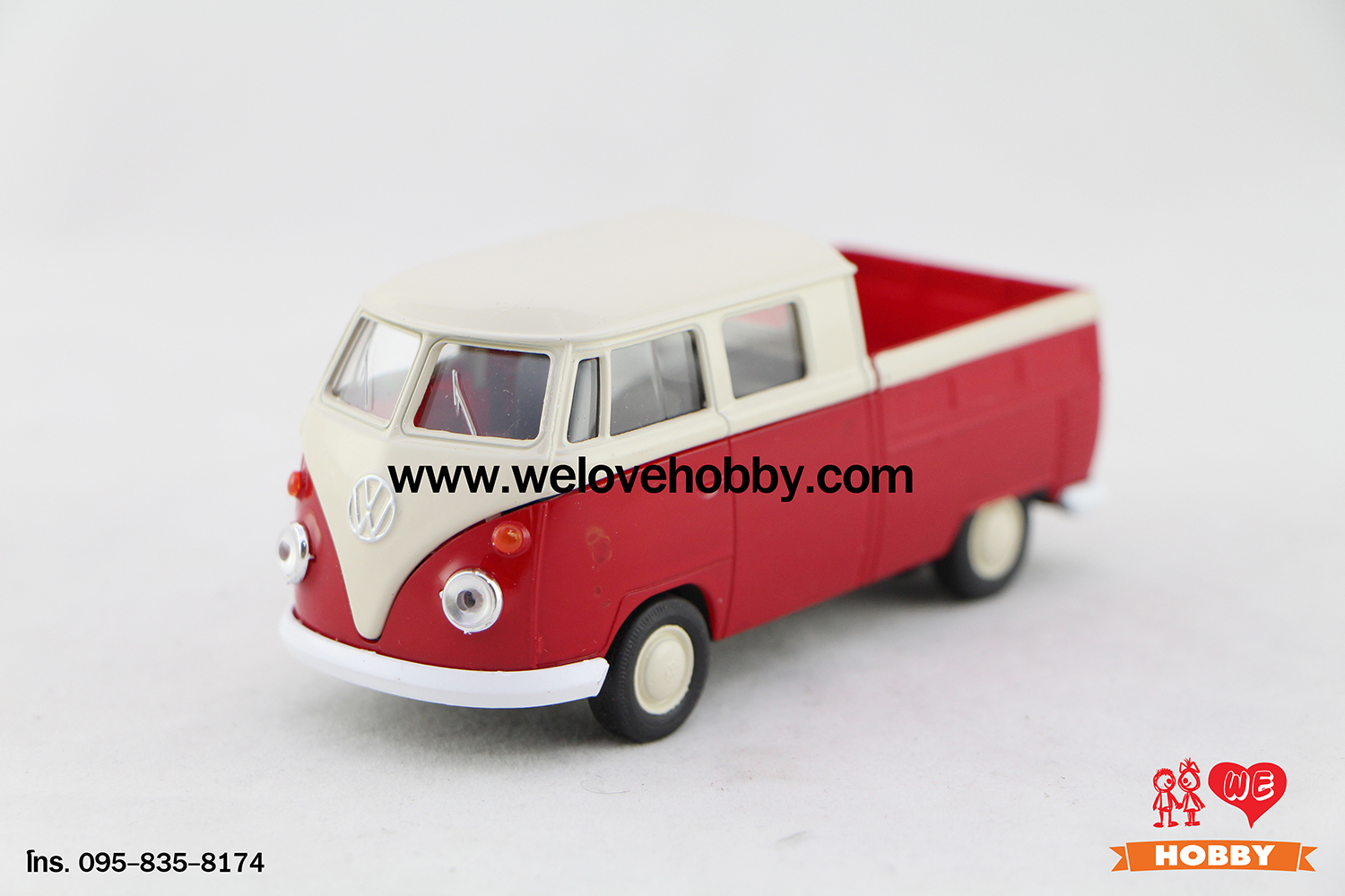 โมเดลรถกระบะโฟล์คคลาสสิค Volkswagen Type 1 Double Cabin Pick Up สีแดง-ครีม Scale 1:34-1:39