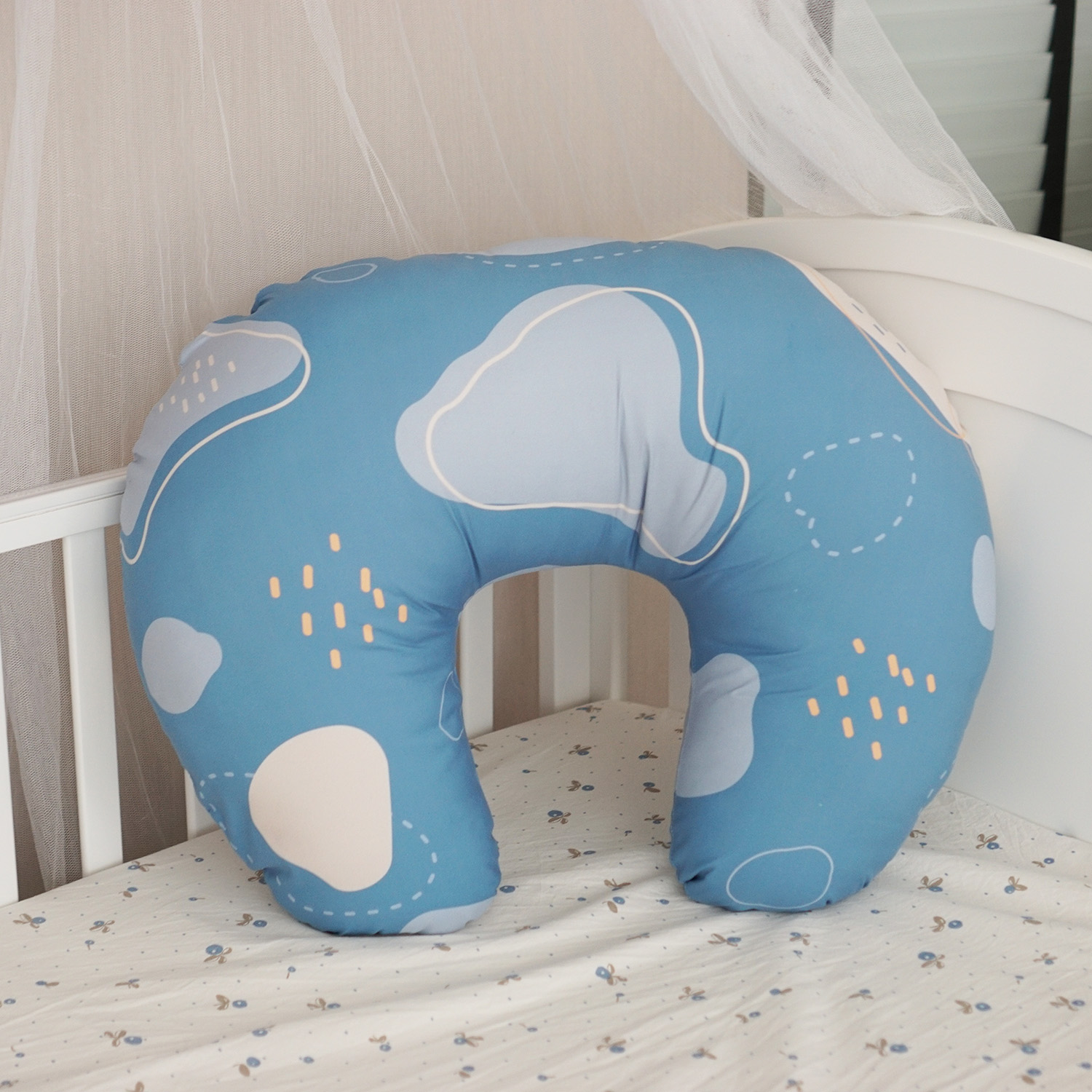 หมอนรองให้นม สั่งทำใส่ชื่อ ลาย Cow2 - Blue