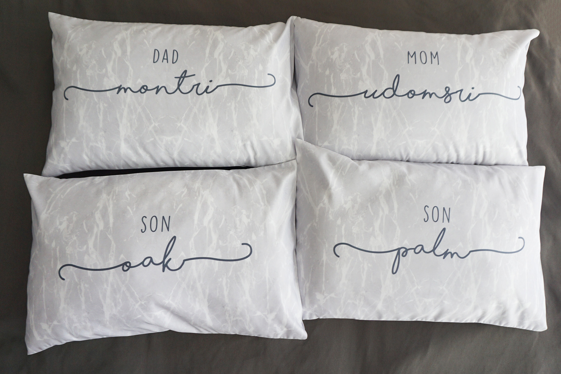 ปลอกหมอนหนุนคู่ลายหินอ่อน สีเทา - Name 07 - Grey