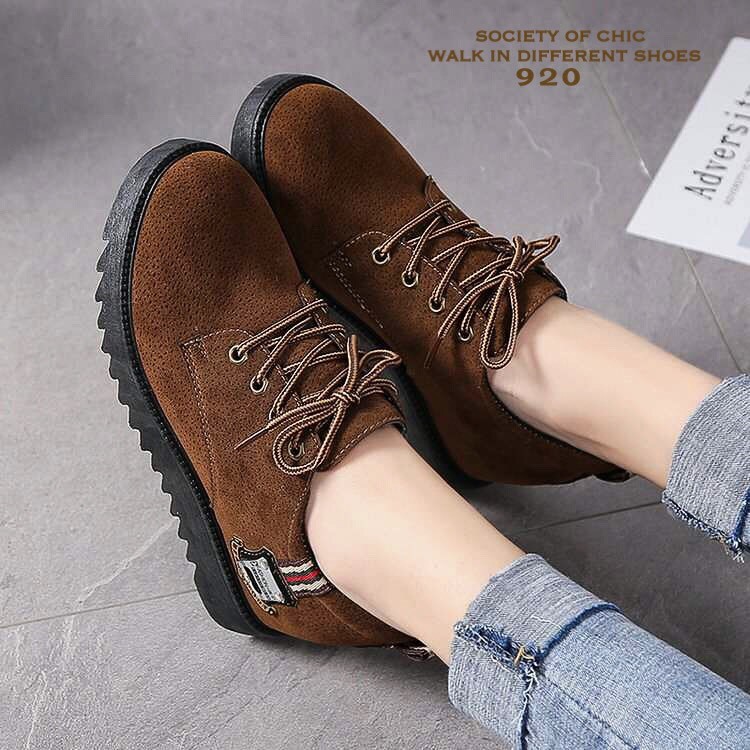 รองเท้าผ้าใบหนังกลับสไตล์แฟชั่นเกาหลี (สีดำ)