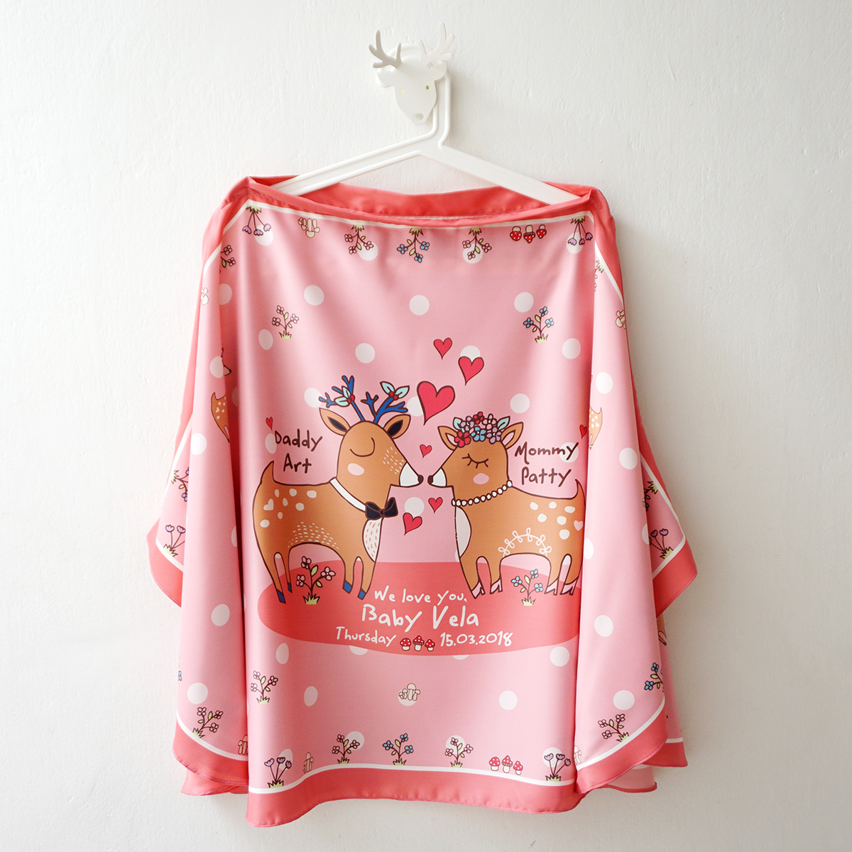 ผ้าคลุมให้นม สั่งทำใส่ชือ ลาย Couple Deer - Pink