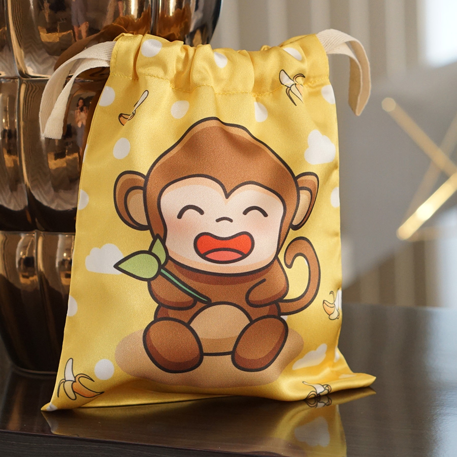 ถุงผ้าซาติน ลายลิงสีเหลือง - Monkey - Yellow