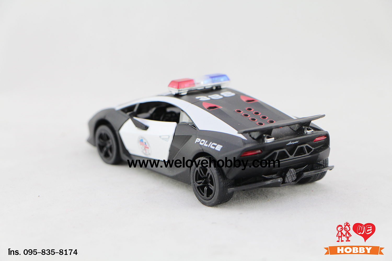 โมเดลรถตำรวจ Lamborghini Sesto Elemento สีดำ-ขาว Scale 1:38