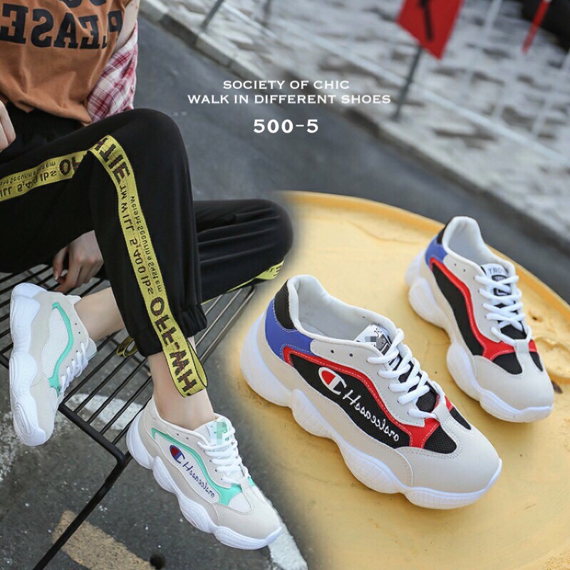 รองเท้าผ้าใบทรง Sportแต่งลายแฟชั่นพาสเทล (สีแดง)