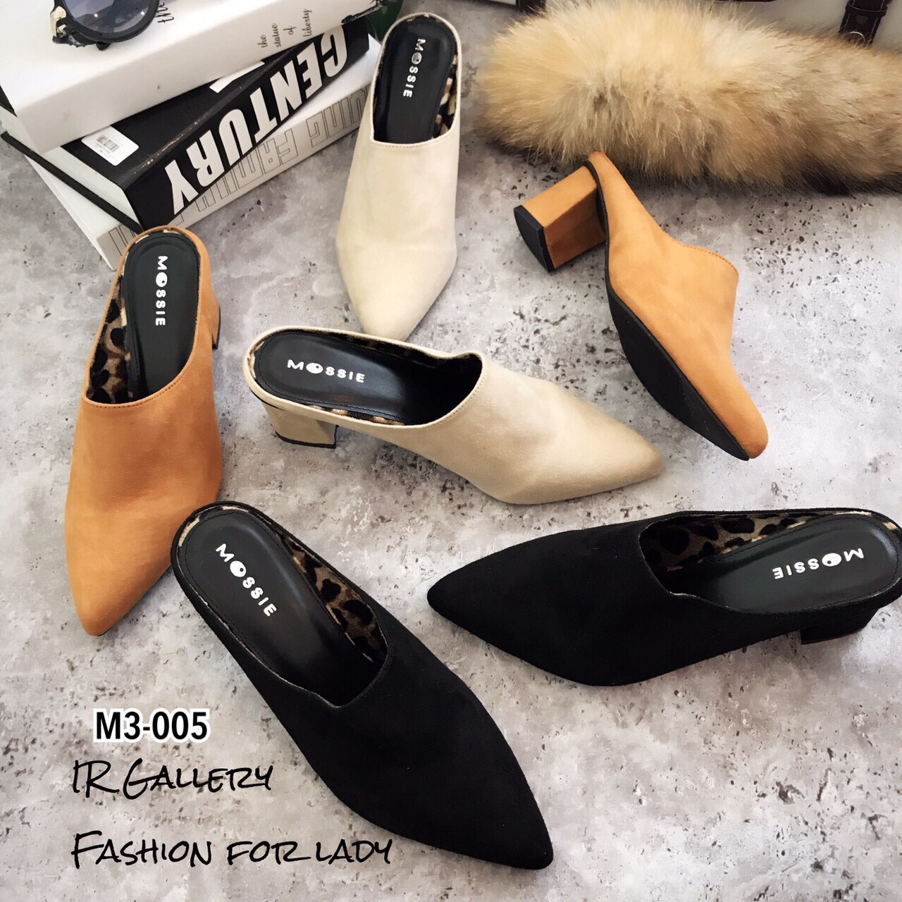 รองเท้าส้นตันแบบสวม (สีแทน)