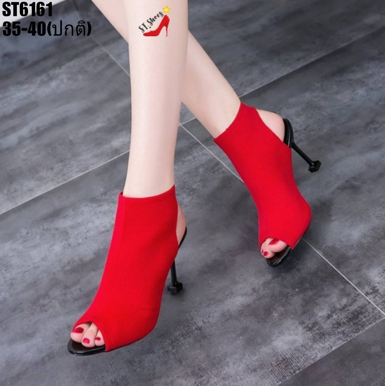 รองเท้าส้นสูงเปิดหน้าท้าย (สีแดง)