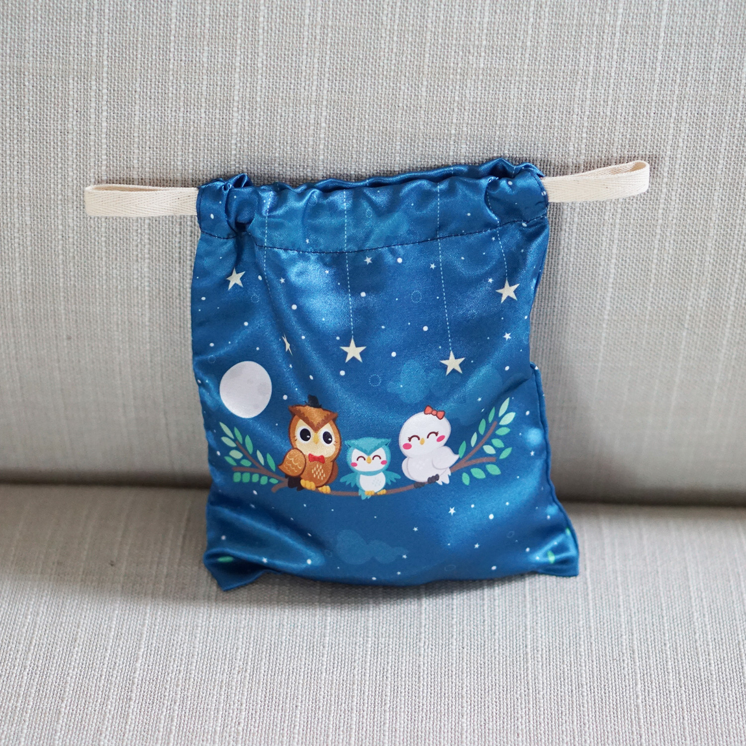 ถุงผ้าซาติน ลาย Owl - Midnight Blue