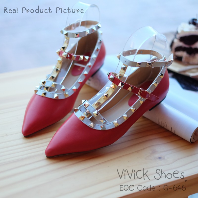 รองเท้าส้นแบน Style Valentino Pastel (สีแดง)
