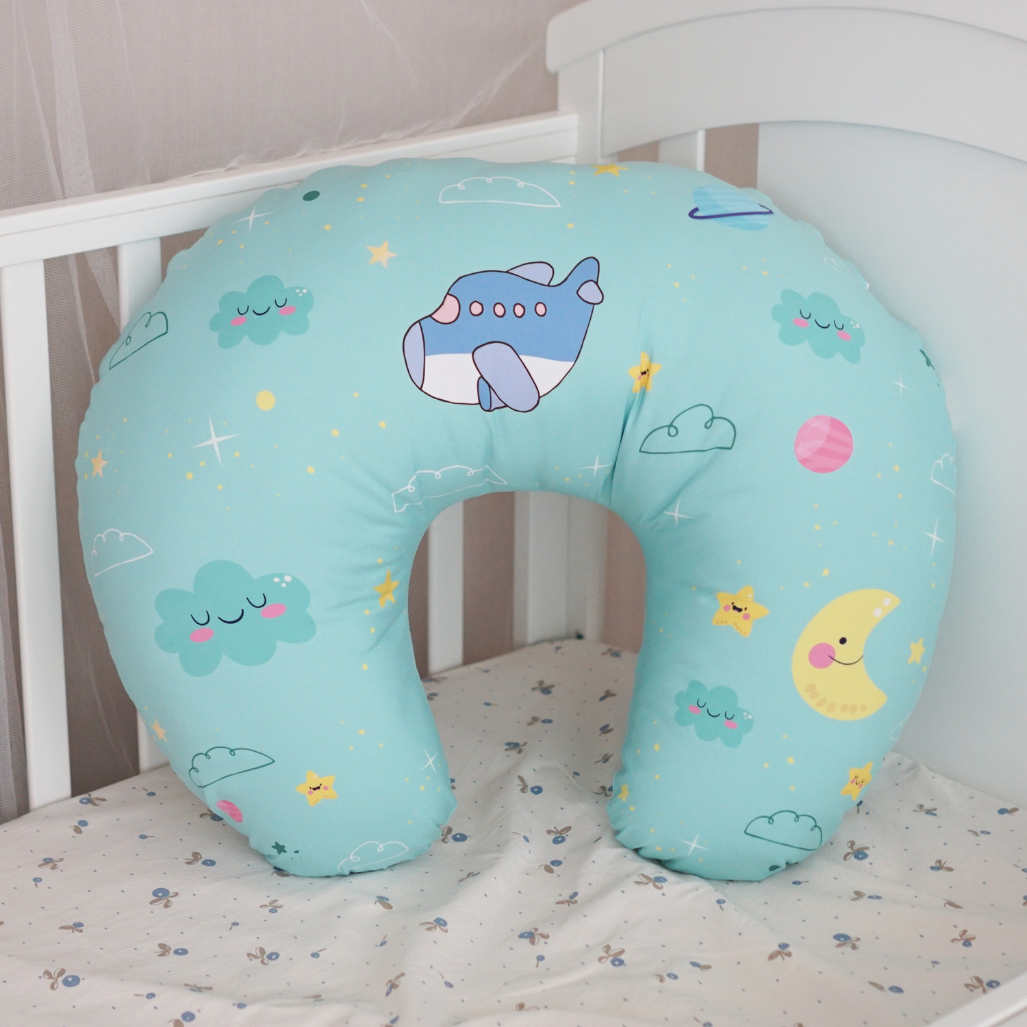 หมอนรองให้นม สั่งทำใส่ชื่อ ลาย Plane - Mint