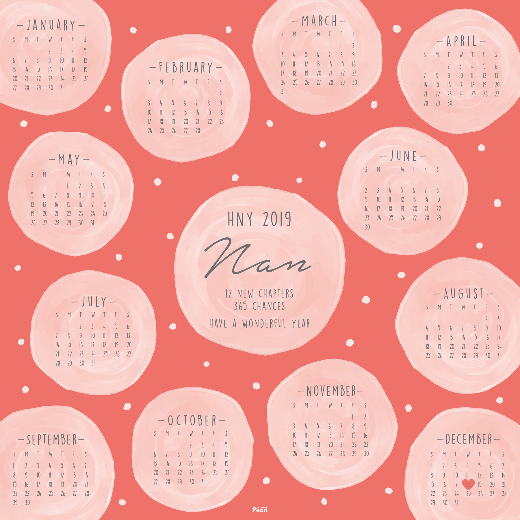 ผ้าพันคอ ลาย Calendar - Living Coral - Water colour dot