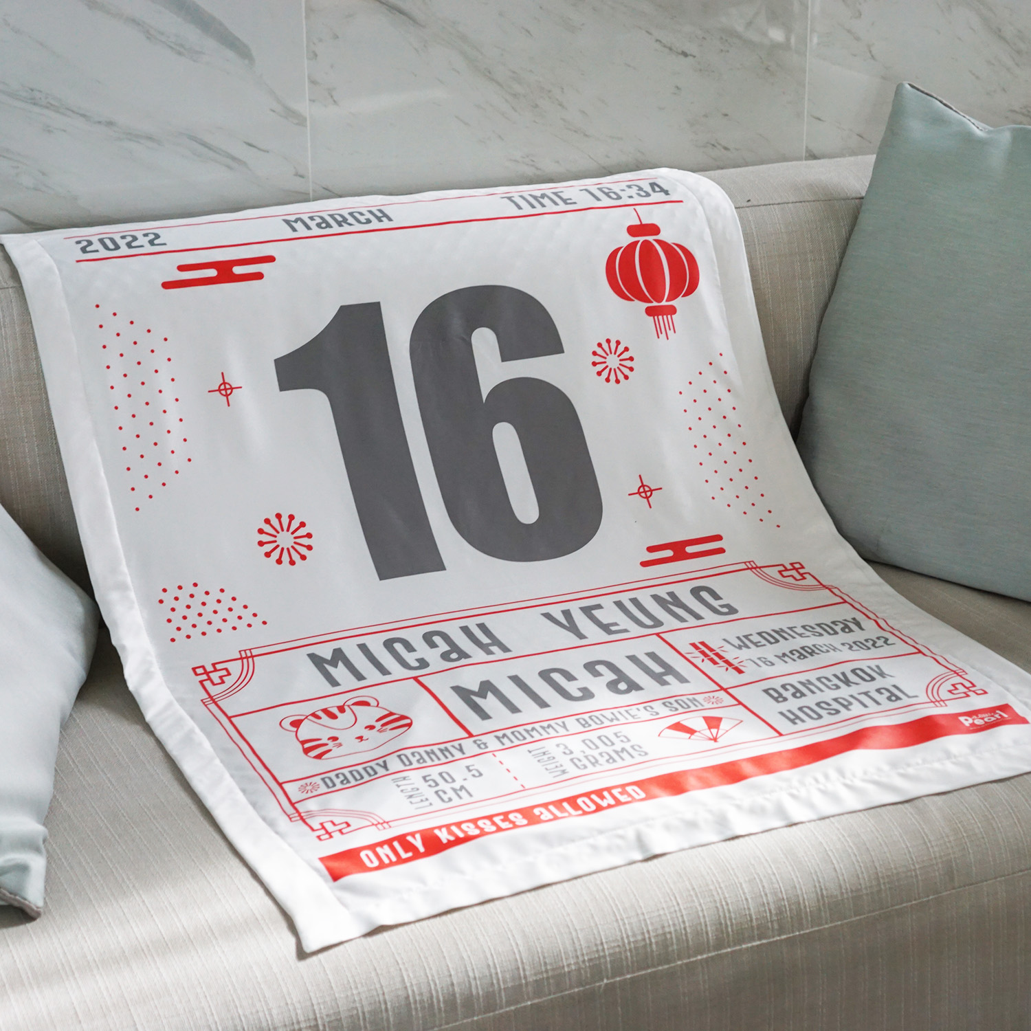 ชุดของขวัญเด็กแรกเกิด ผ้าคลุมให้นม + ผ้าห่มขนาด 75x100cm ลาย Chinese Calendar