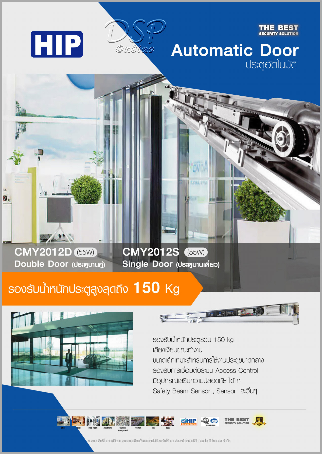 ขายถูก HIP Automatic double door CMY2012D ประตูบานเลื่อนอัตโนมัติ (ประตูเซเว่น) ปานคู่