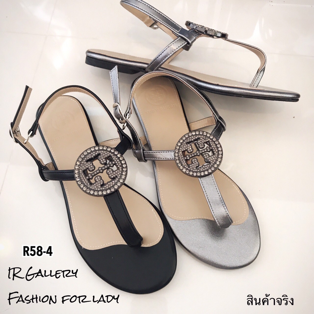 รองเท้าแคะ Style Tory Burch แต่งอะไหล่ (สีดำ)
