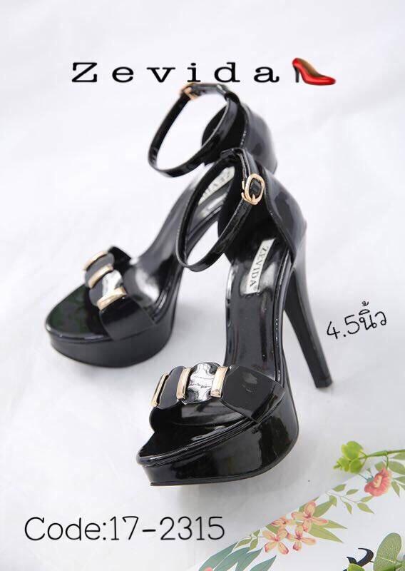 รองเท้าส้นสูงหนังเงารัดข้อ (สีดำ)