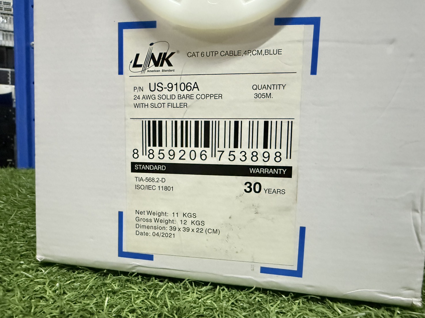 สายแลน Link CAT 6 UTP CABLE 4P CM BLUE (US-9106A)305M.