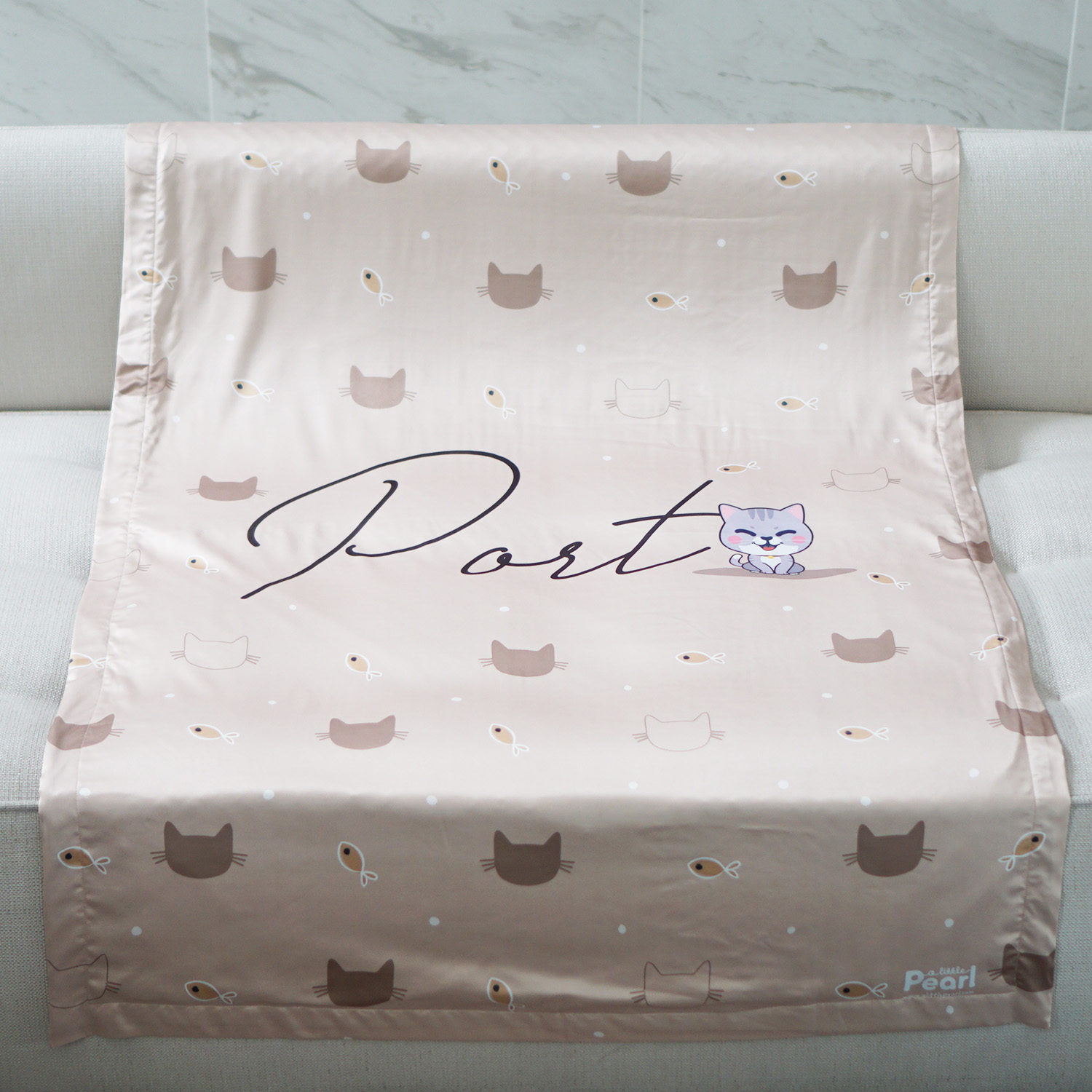 ผ้าห่ม ใส่ชื่อ ลาย Kitten - Mocca ไซส์ใหญ่ 100x150cm
