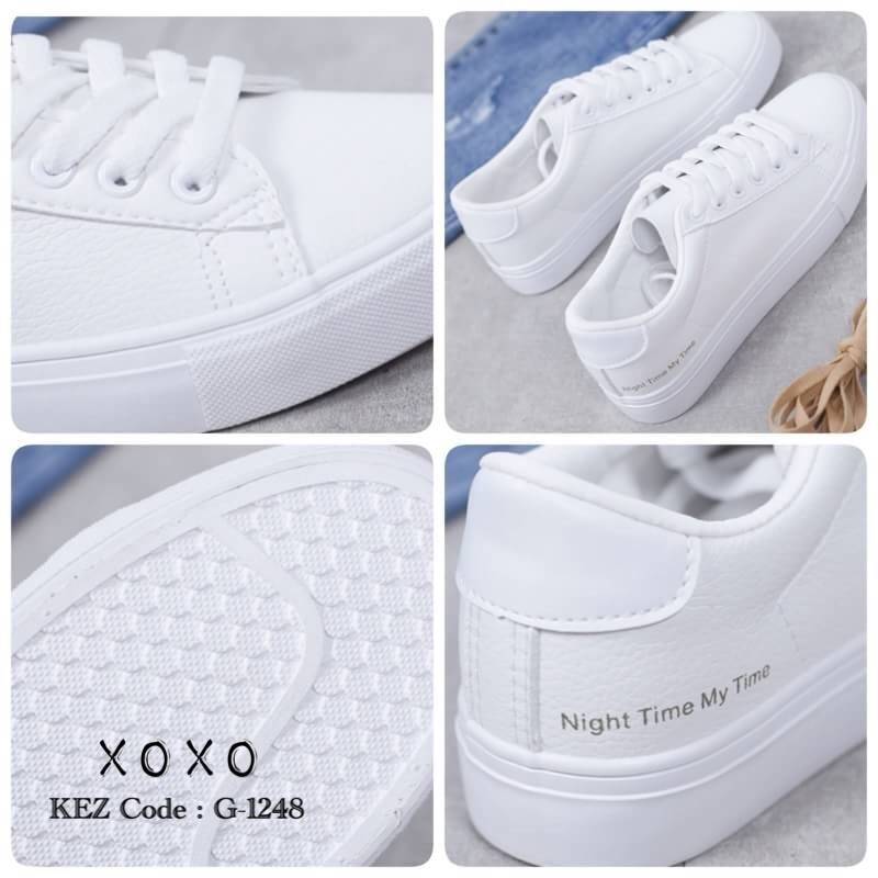 รองเท้าผ้าใบสีพาสเทลสไตล์หนังแกะ (สีฟ้า)