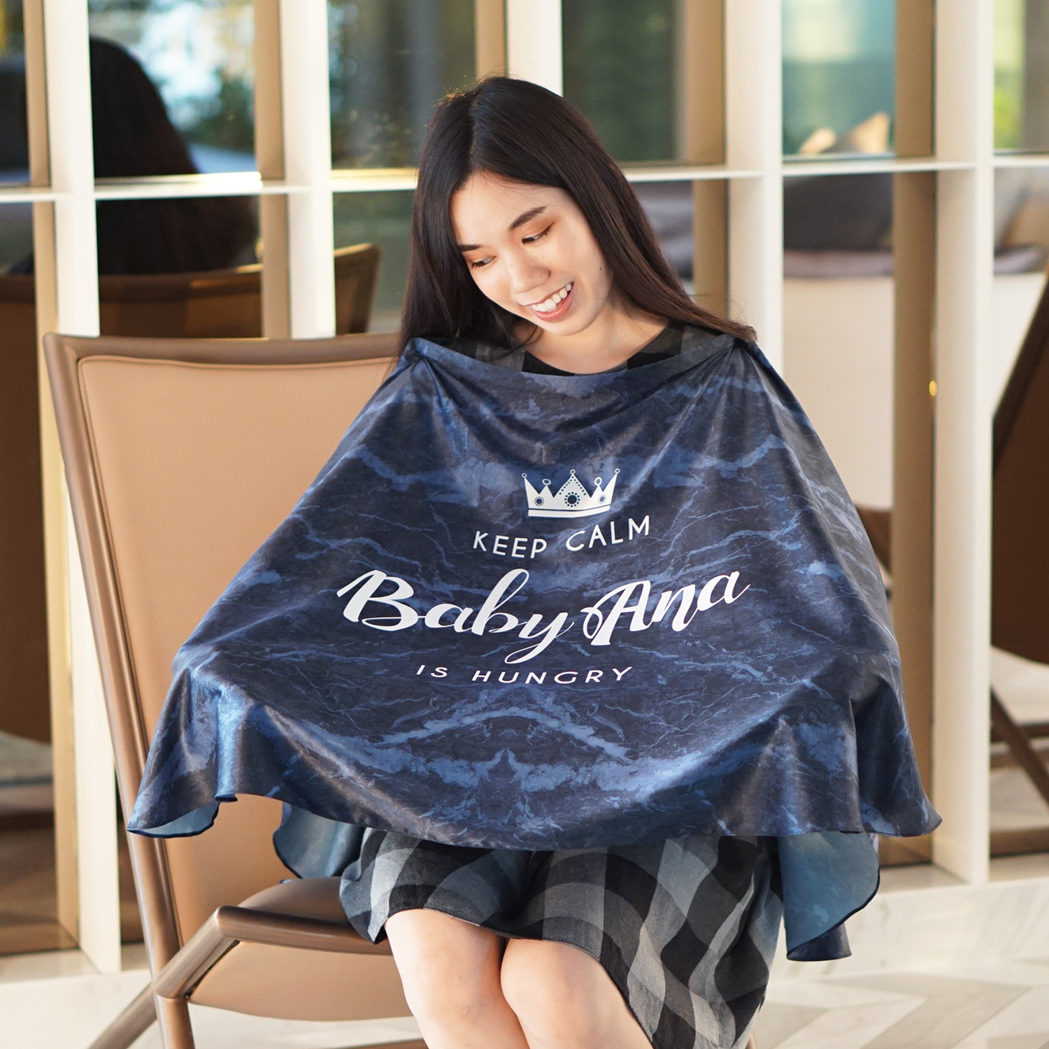 ผ้าคลุมให้นม สั่งทำใส่ชือ ลาย หินอ่อนสีกรม Nevy Marble - Silver