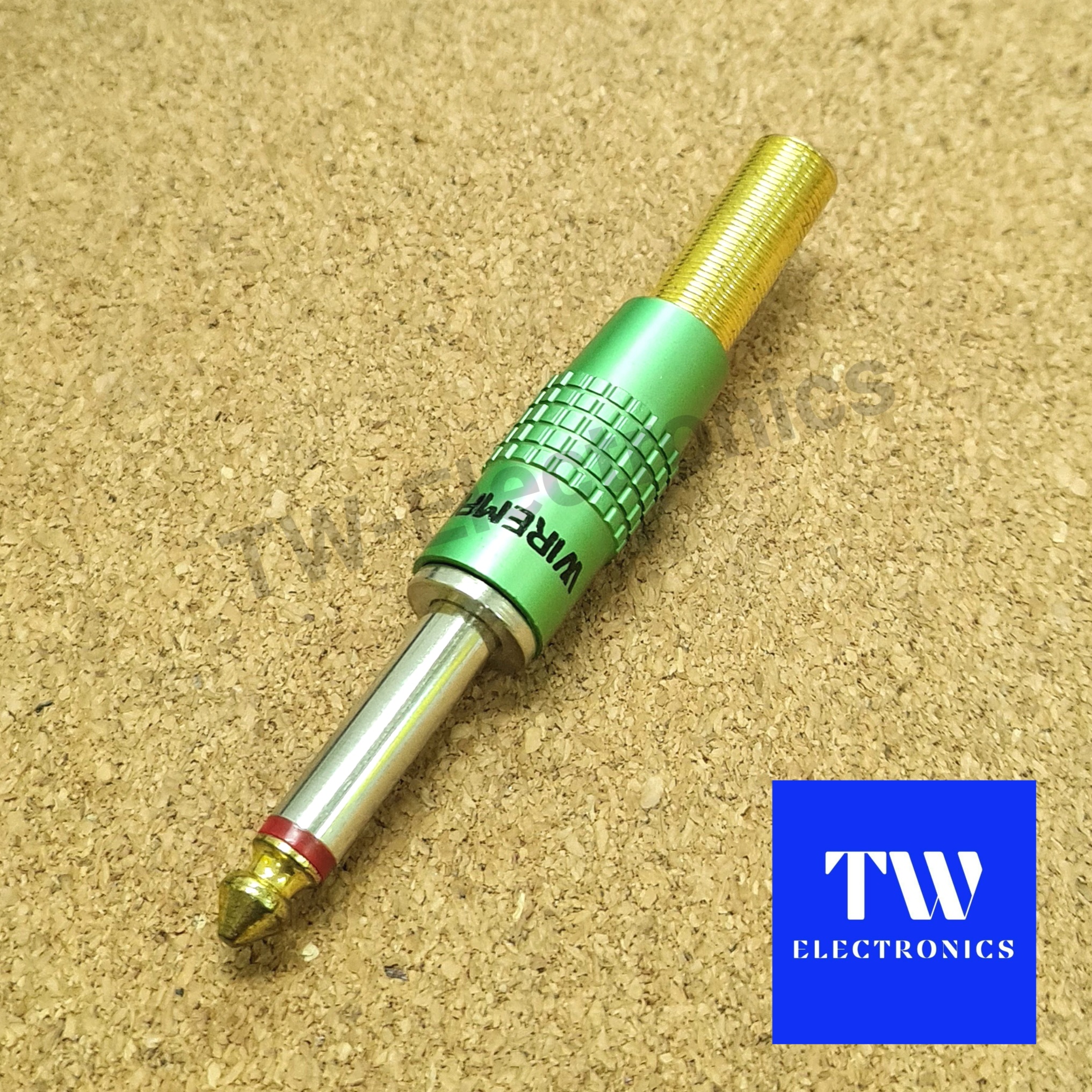 ปลั๊กโฟนโมโน 6.35 (1/4") Wireman สีเขียว, สปริงทอง / MO006G