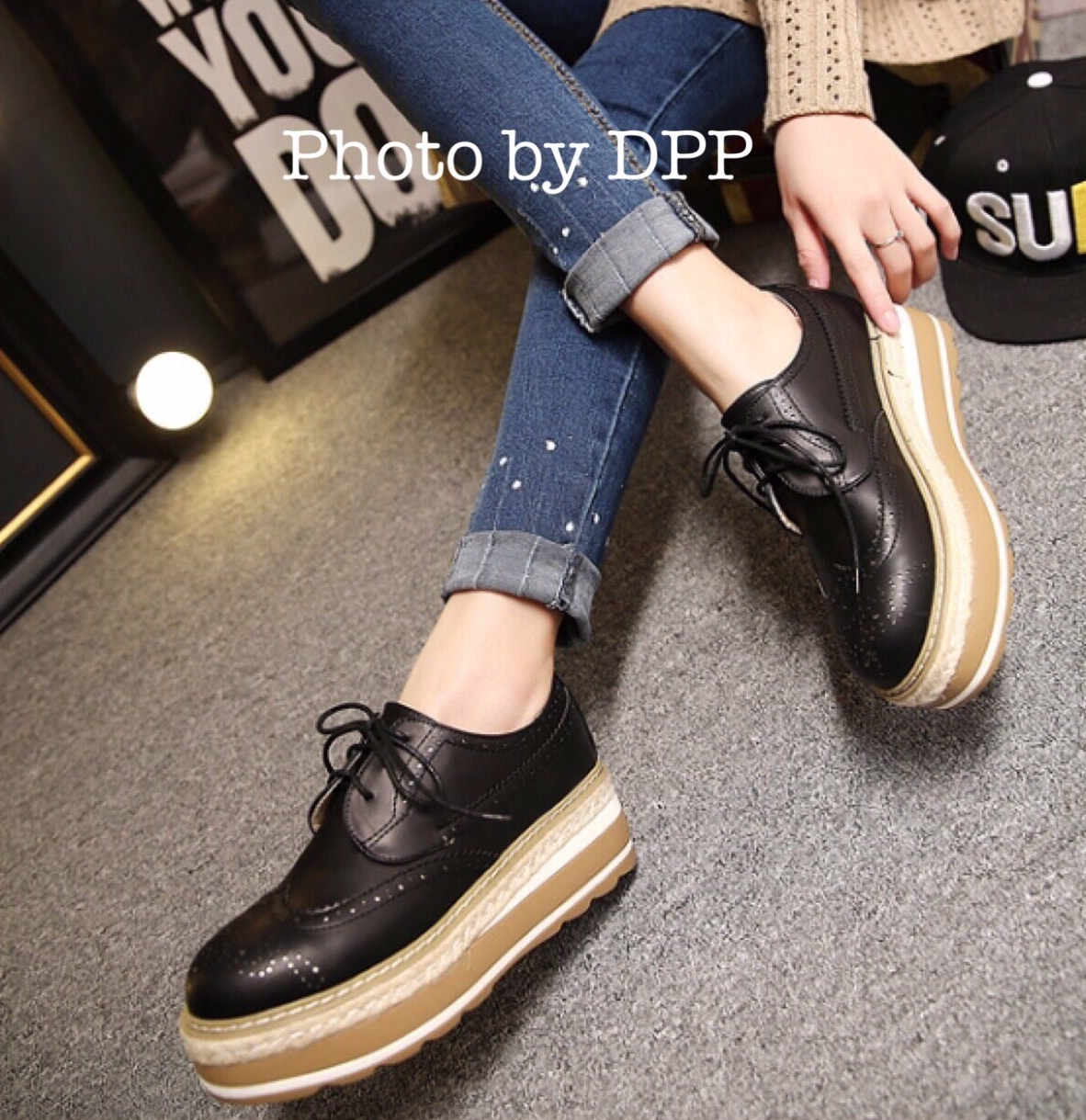 พร้อมส่ง : รองเท้า Oxford เสริมส้น (สีดำ)