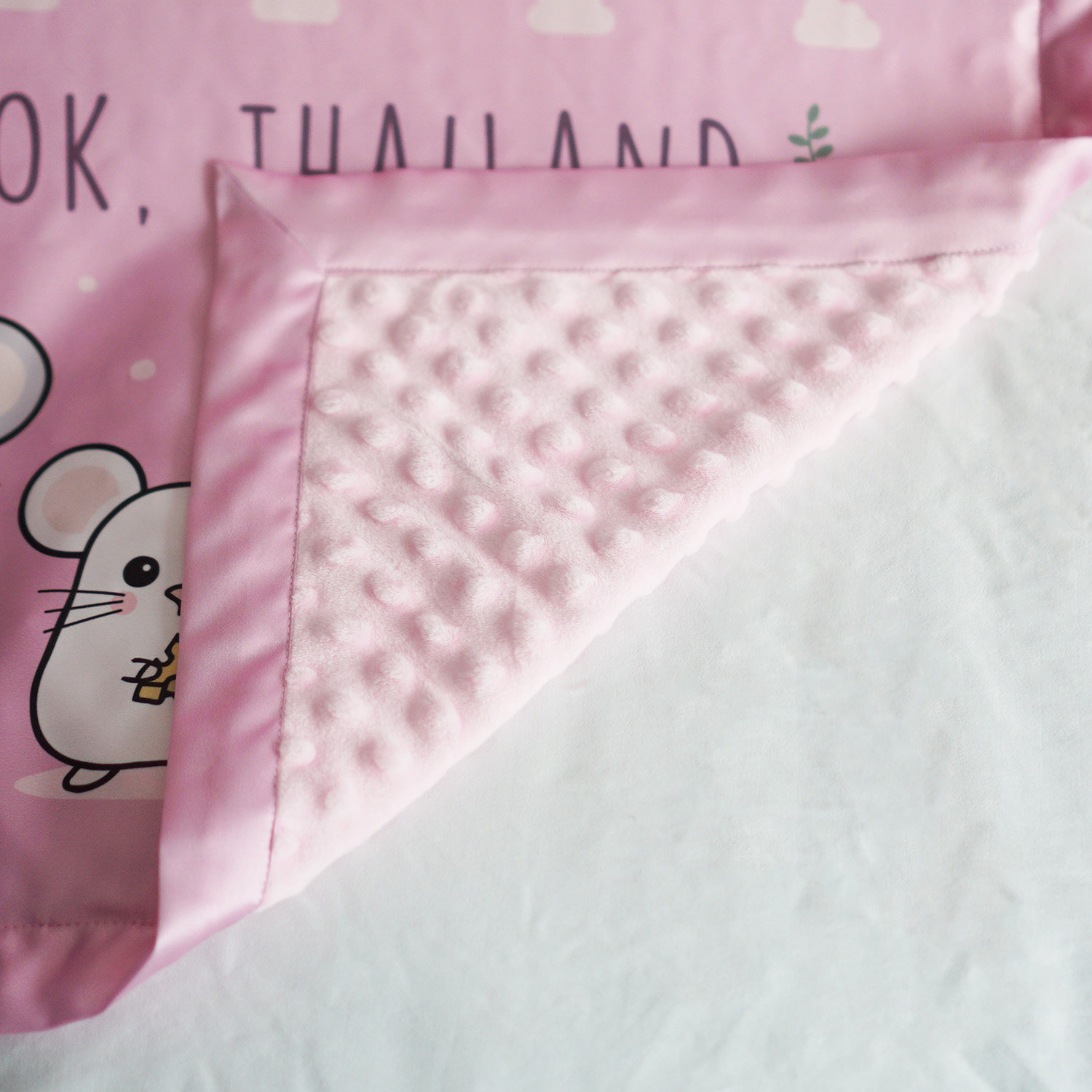 ผ้าห่มเด็ก ใส่ประวัติแรกเกิด ลาย Mini Mouse - Pink 2 + เพิ่มรูปถ่าย