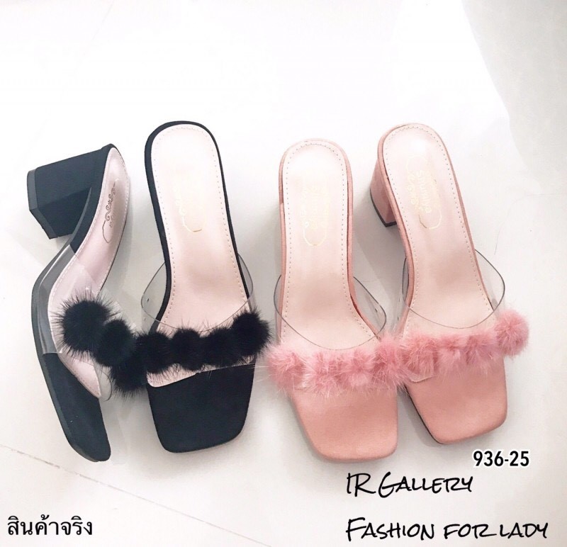 รองเท้าเปิดส้นขนมิ้ง (สีดำ)