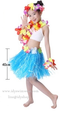 แบบที่ 2 ขนาด 40 cm สีฟ้า กระโปรงเชือกฟาง อย่างหนา + เซทพวงมาลัยดอกไม้ 4 ชิ้น